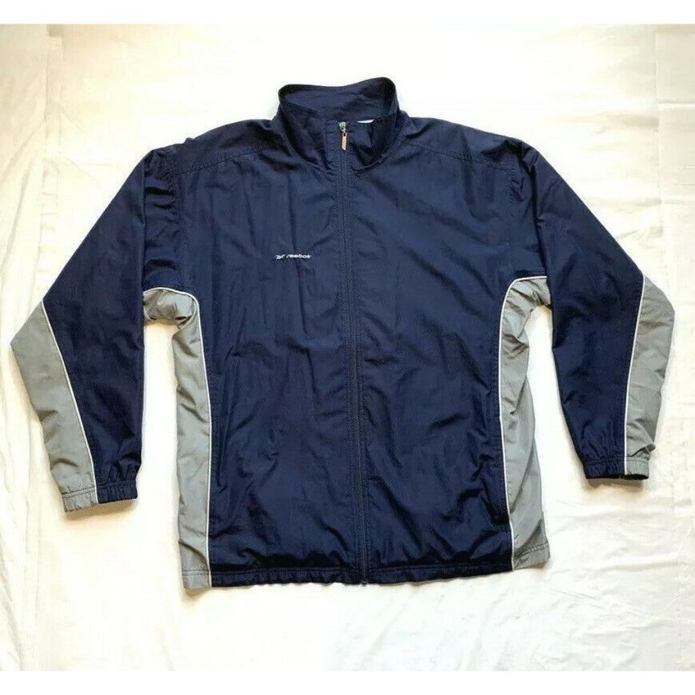 Reebok Windbreaker Jacket Mens Large Jersey Lined Full Zip Athletic Outdoor Golf